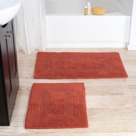 Hastings Home 2-piece 100-percent Cotton Bathmat, Reversible, Soft, Absorbent Bathroom Rugs, Brick 123051SRA